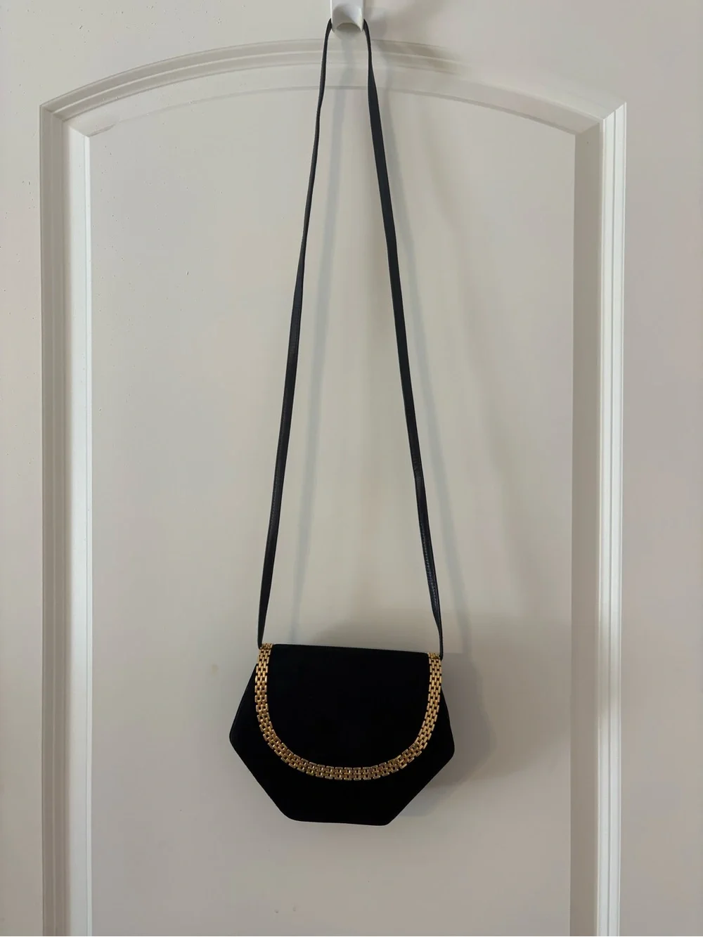 Vintage Rodo Italy Black Suede Structured Evening Bag / Minaudière, likely 1980s